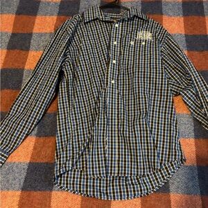 Wrangler Men's Black and Blue Plaid Shirt